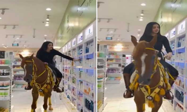 Saudi woman shops on horseback to promote Equestrianism