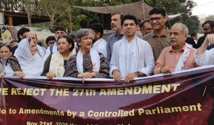 Police detain protesters, block roads ahead of TTAP demonstration against 27th Amendment in Karachi
