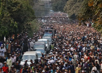 Tens of thousands attend funeral of slain Bangladeshi youth leader as security tightened ahead of polls