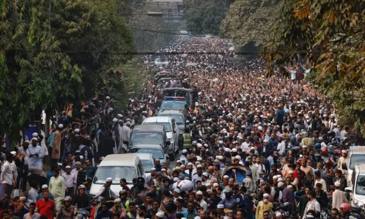 Tens of thousands attend funeral of slain Bangladeshi youth leader as security tightened ahead of polls