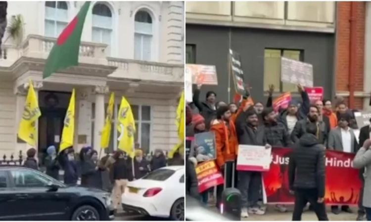 Pro-Khalistan, Hindu protesters clash briefly outside Bangladeshi High Commission in London
