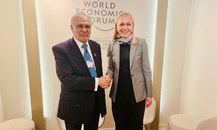 Ishaq Dar meets Finnish FM Elina Valtonen on sidelines of WEF in Davos