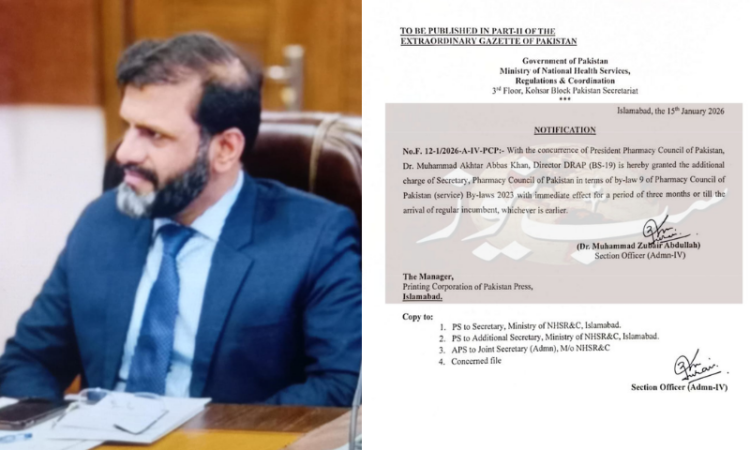 Sub News Exclusive- Director DRAP Muhammad Akhtar Abbas Khan assigned additional responsibility at Ministry of Health