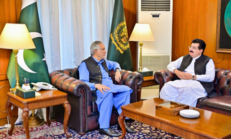 Dar meets former Senate Chairman Sadiq Sanjrani, discusses regional stability and public welfare