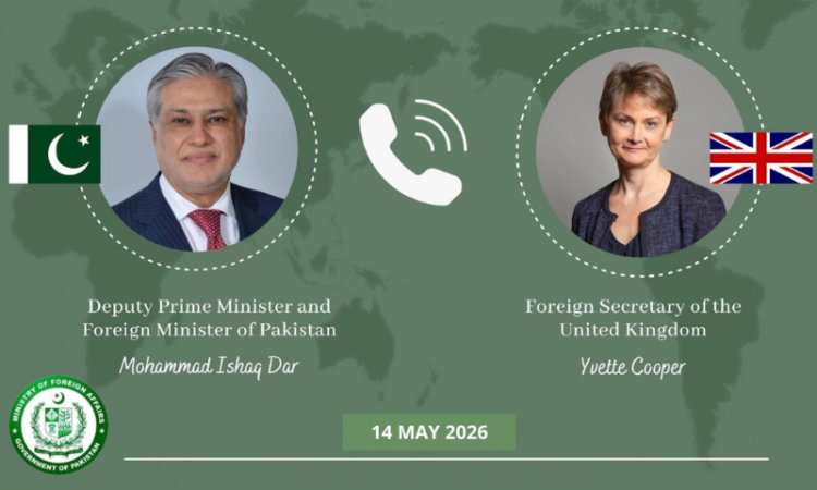 Ishaq Dar, UK foreign secretary discuss regional peace and stability