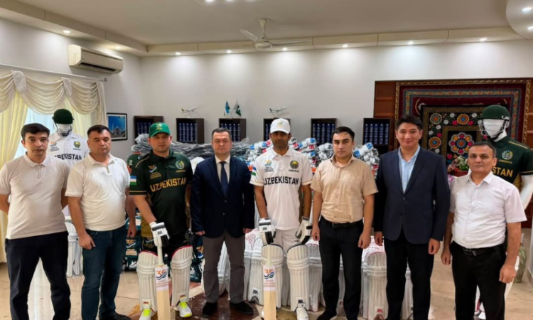 Uzbekistan embassy presents 35 sets of cricket equipment