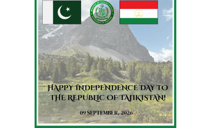 Pakistan felicitates Tajikistan on Independence Day