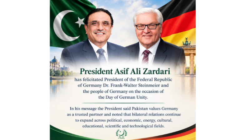 President Zardari felicitates German president on day of German Unity